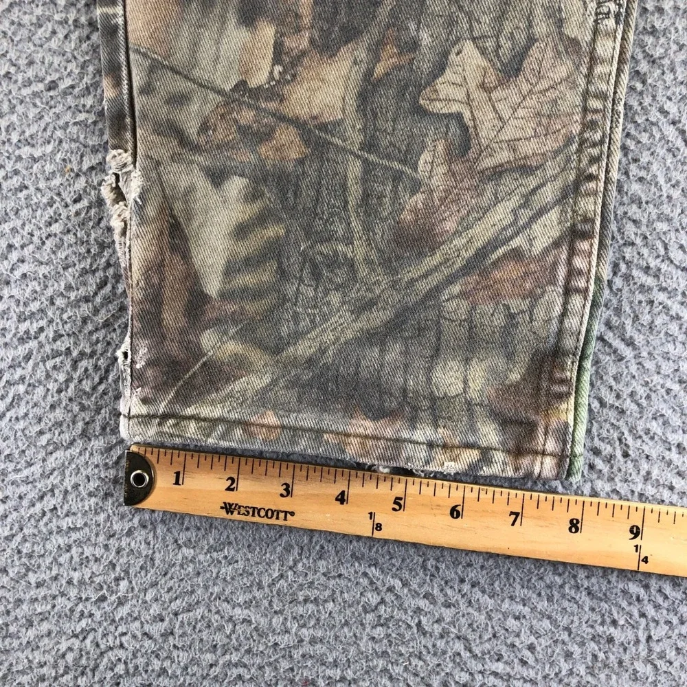 Wrangler Jeans Mens 32x28 Green Camouflage Double Knee Distressed Thrashed